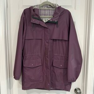 VTG L.L. Bean Purple Hood Raincoat Jacket Women Sz L Waterproof PVC Shell 90s